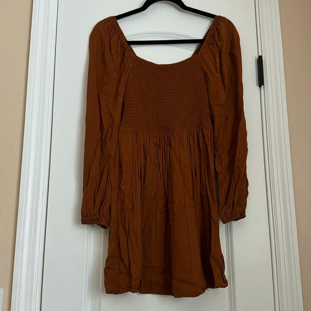 Copper Key puff long sleeve smocked mini dress